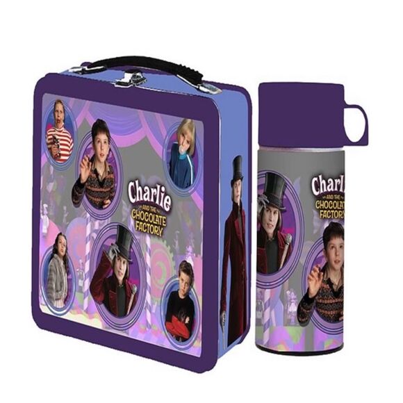 NECA Charlie and the Chocolate Factory Metal Lunch Box and Thermos - Picture 1 of 15